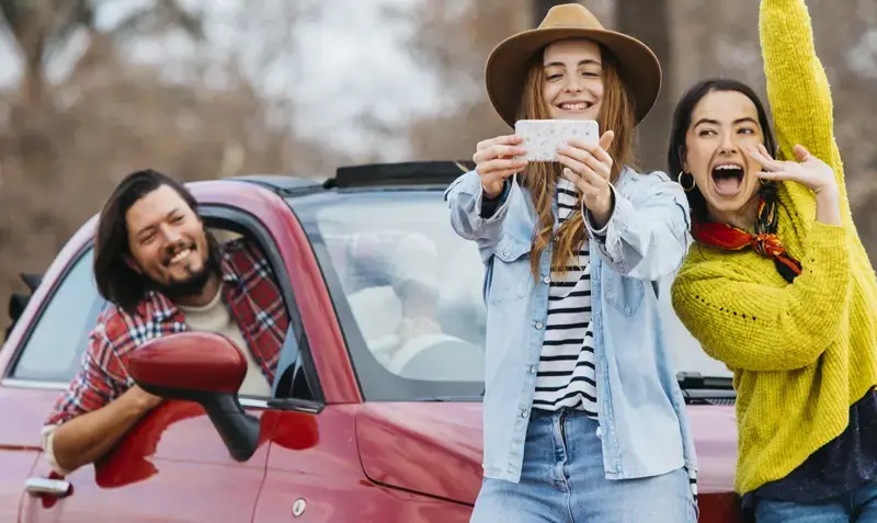 happy people renting a car